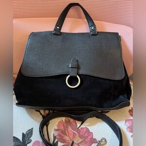 Rebecca Minkoff Black & Suede Women’s Satchel Handbag with Ring Accent